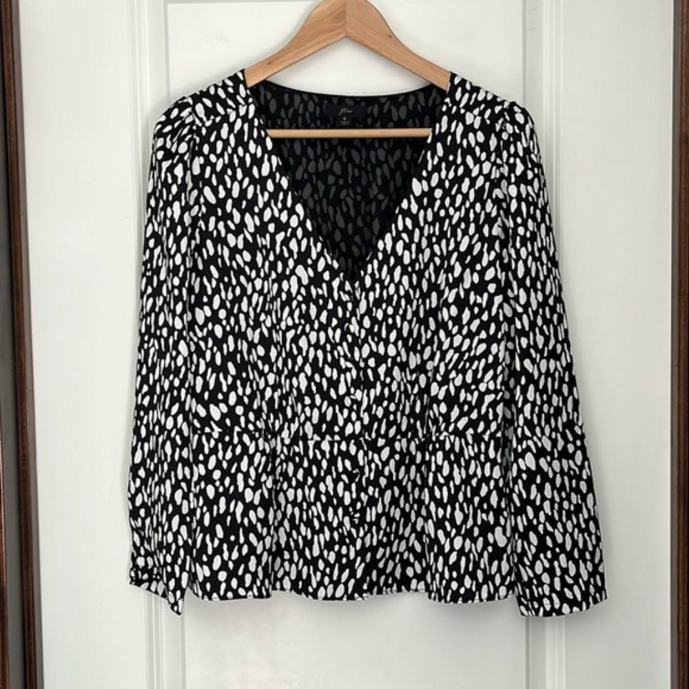 J.Crew Peplum Black White V Neck Blouse